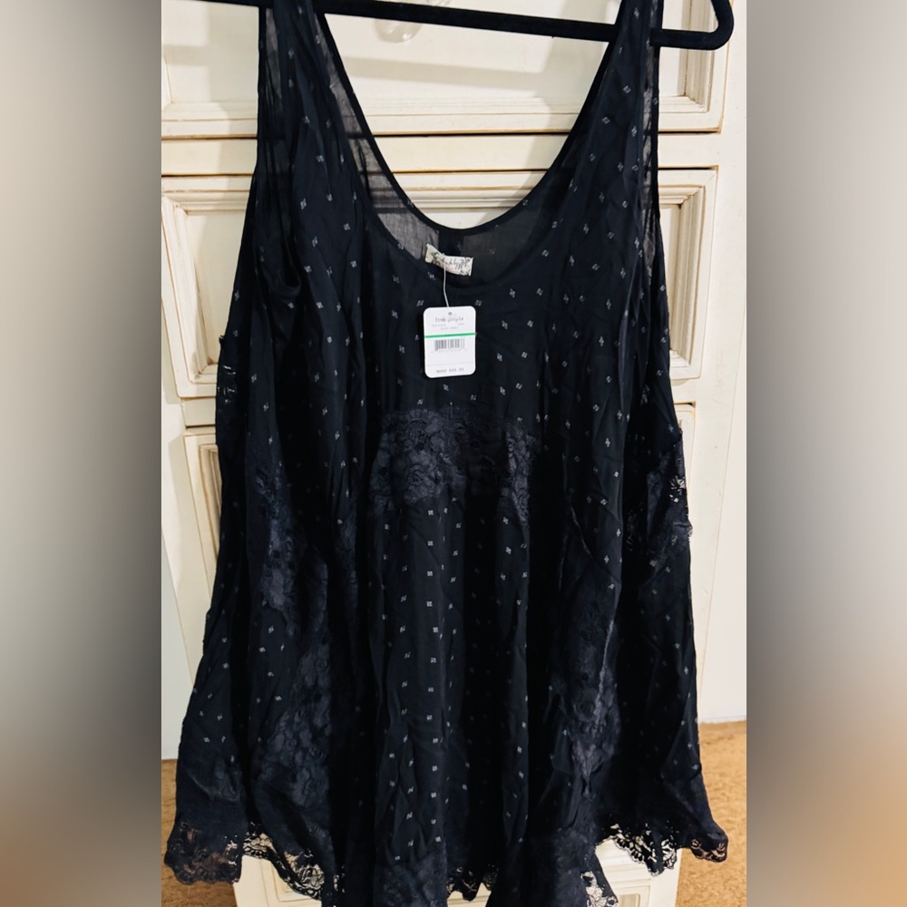 Free People “She swings Slip” Black Asymmetrical Sleeveless Tank Top NWT